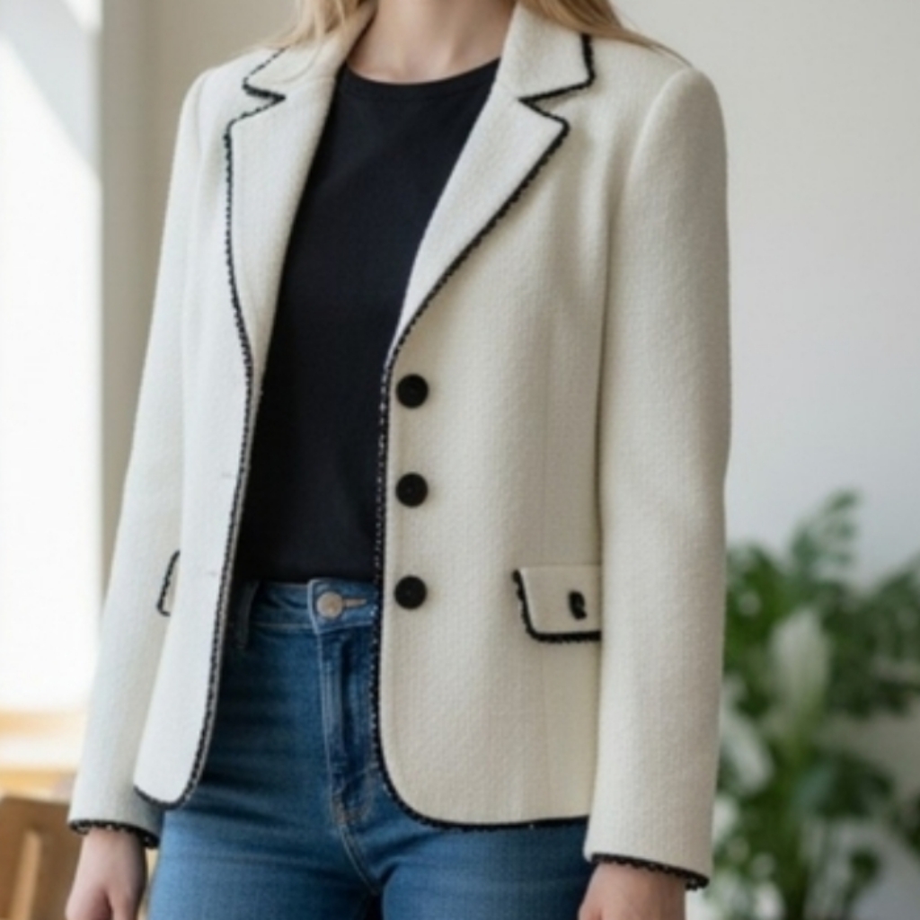 Vintage Tahari Arthur S. Levine Cream Blazer With Contrast Trim